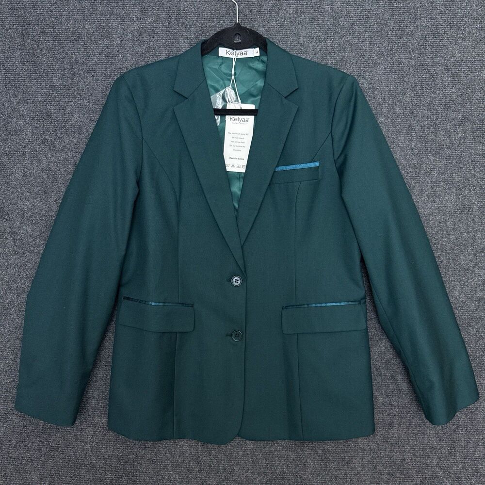 NEW Kelyaa Womens Blazer L Dark Green Suit Jacket 2 Button Fitted Career Office